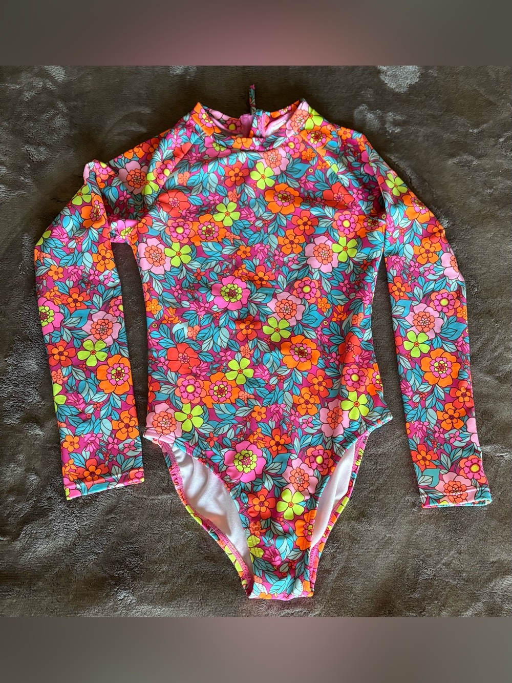 Cat & Jack Girls Long-Sleeve Floral Swimsuit - Pink, Orange, Green, Blue